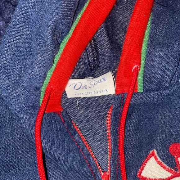 Vintage Don Spun 6/9 Month Denim Hooded Jacket Giraffe Retro Red Yellow Green - Picture 3 of 4